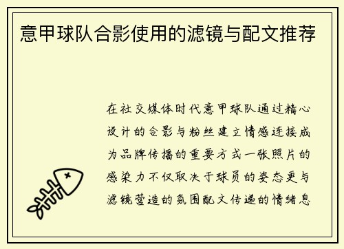 意甲球队合影使用的滤镜与配文推荐